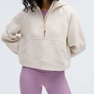 Lululemon Scuba Oversize Half-Zip Hoodie Heathered Bone Gold Hardware-Size XS/S